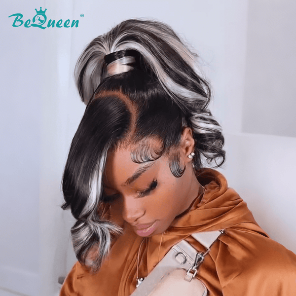 overseas Workout Wig Bequeen Highlight Silver White Sleek Side Part Ponytail Wig