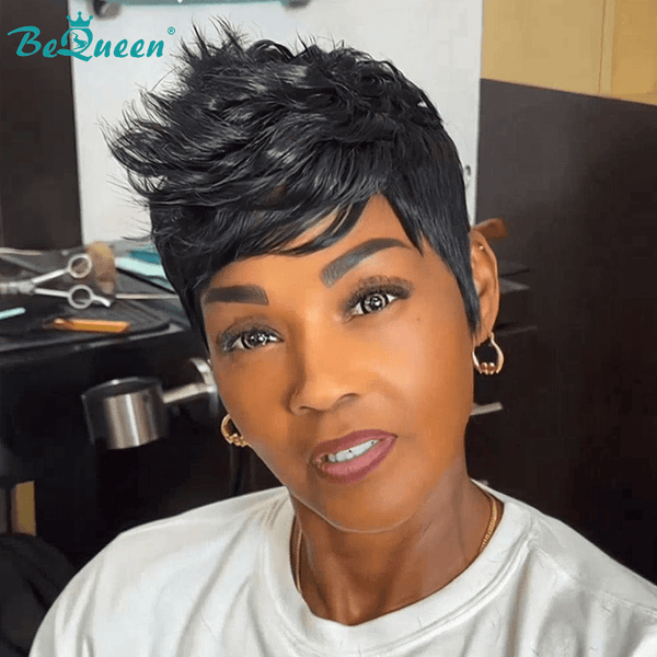 overseas PIXIE WIGS Bequeen Machine Made 1B Fashion Short Cut Wig
