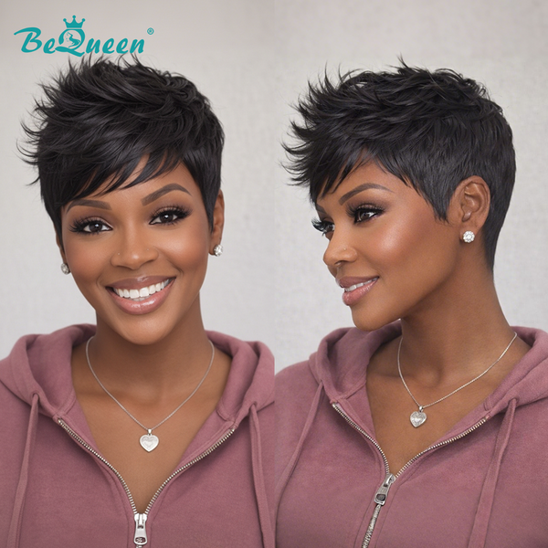 overseas PIXIE WIGS Bequeen Machine Made 1B Fashion Short Cut Wig