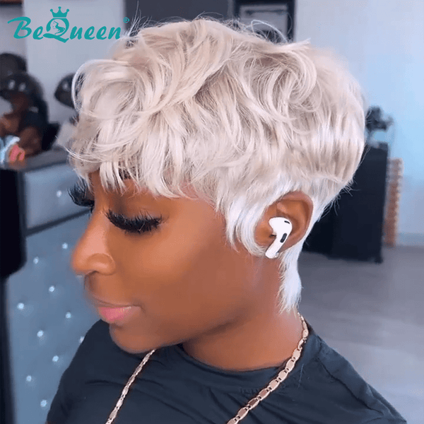 overseas PIXIE WIGS Bequeen Machine Made Silver Gray Pixie Wig