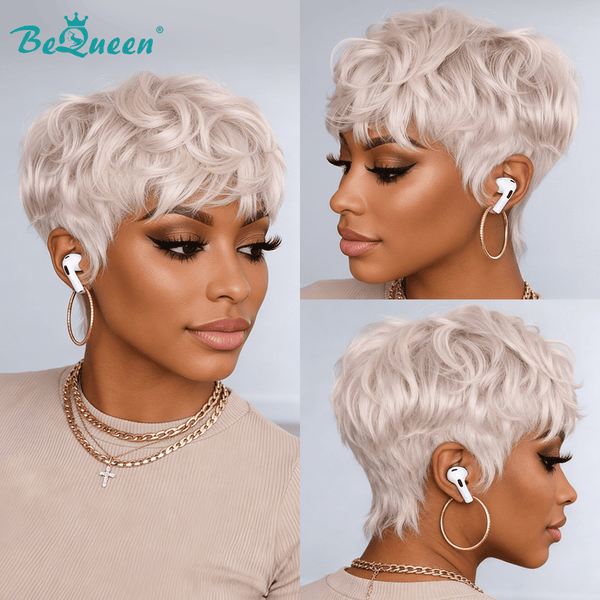 overseas PIXIE WIGS Bequeen Machine Made Silver Gray Pixie Wig