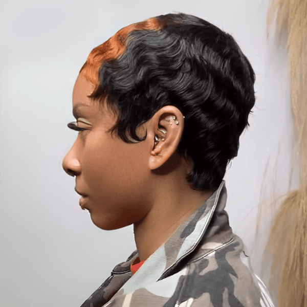 overseas PIXIE WIGS Bequeen Machine Made Two-Color Sexy Fiery Pixie Wig