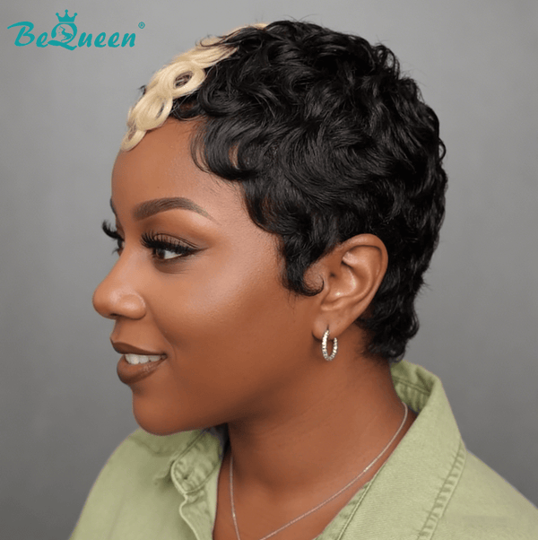overseas PIXIE WIGS Bequeen Mixed Blonde Finger Wave Special Style Pixie Cut Wig