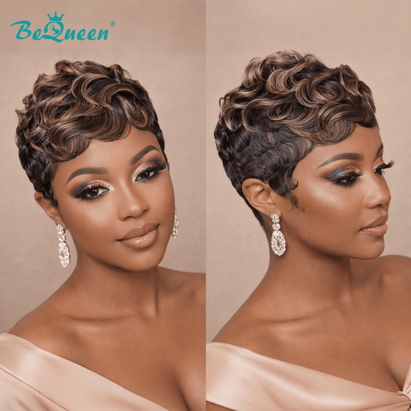 overseas PIXIE WIGS Bequeen Mixed Color Coffee Pixie Cut Wig Special Style