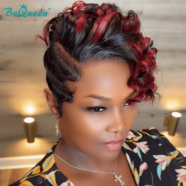 overseas PIXIE WIGS Bequeen Mixed Red Frontal Lace Short Cut Pixie Wig
