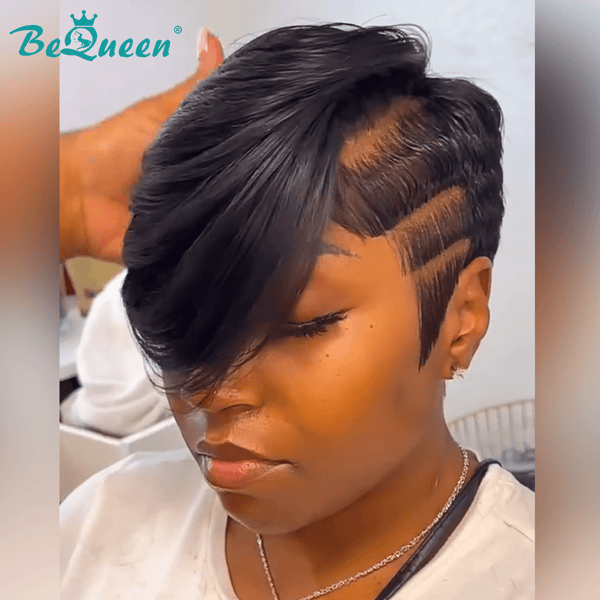 overseas PIXIE WIGS Bequeen Natrual Black Short Cut Fashion Lace Wig