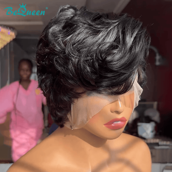 overseas PIXIE WIGS Bequeen Natrual Black Short Fashion Pixie Style Wig