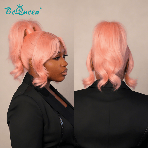 overseas Sexy Braid Lace Wig BeQueen Pink Ponytail Two Sides Wave Frontal Lace Wig For Black Woman