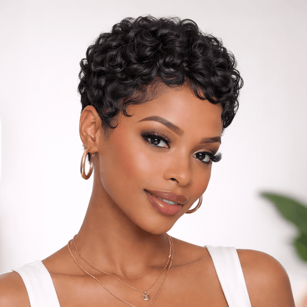 overseas PIXIE WIGS BeQueen Pixie Short Black Finger Wave Airy Wig