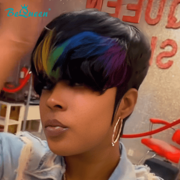 overseas PIXIE WIGS Bequeen Rainbow Ombre Short Bob Wig