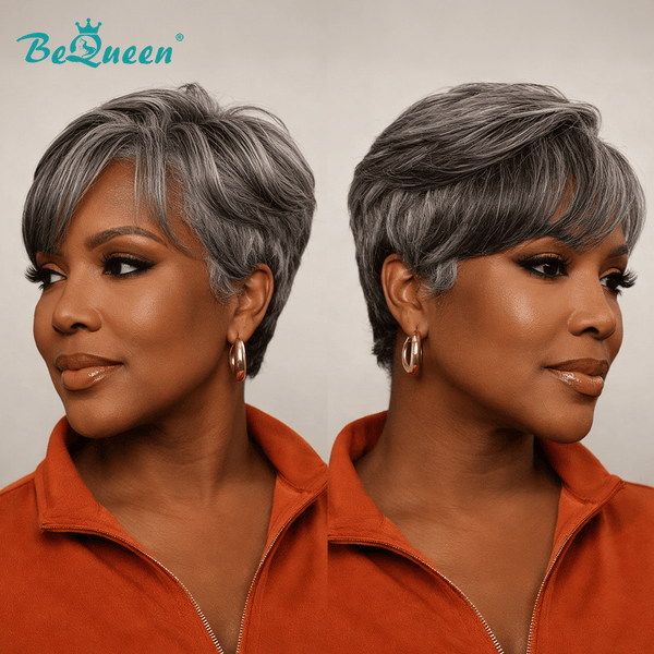 overseas PIXIE WIGS Bequeen Salt and Pepper Natrual Style Short Cut Wig