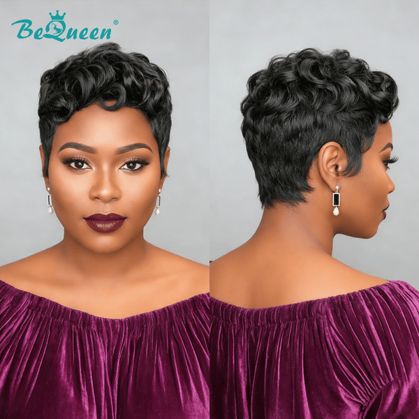 overseas PIXIE WIGS Bequeen Sexy Wave 1B Natural Black Machine Made Short Wig