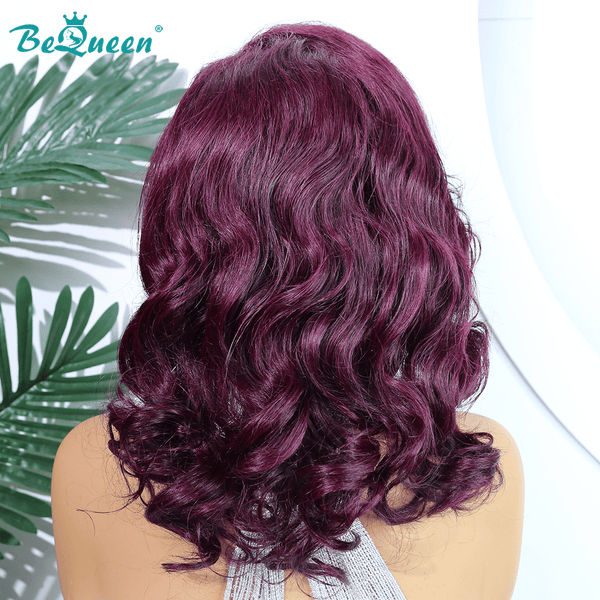 overseas PIXIE WIGS Bequeen Side Part Burgundy Curly Lace Wig
