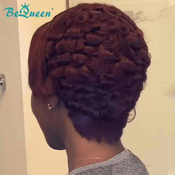 overseas PIXIE WIGS Bequeen Side Part Dark Red Lace Short Pixie Cut Wig
