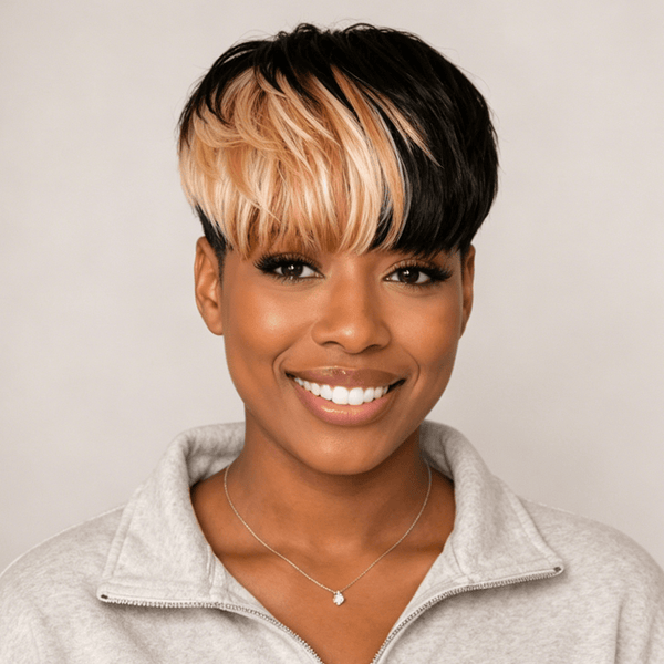 overseas PIXIE WIGS Bequeen Side Part Mixed Color Pixie Cut Wig For Black Women