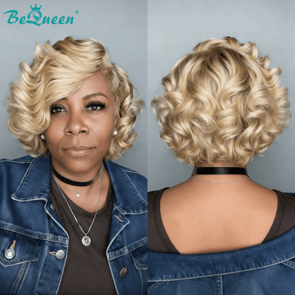 overseas PIXIE WIGS Blonde Bequeen Side Part Water Wave Glueless Lace Wig