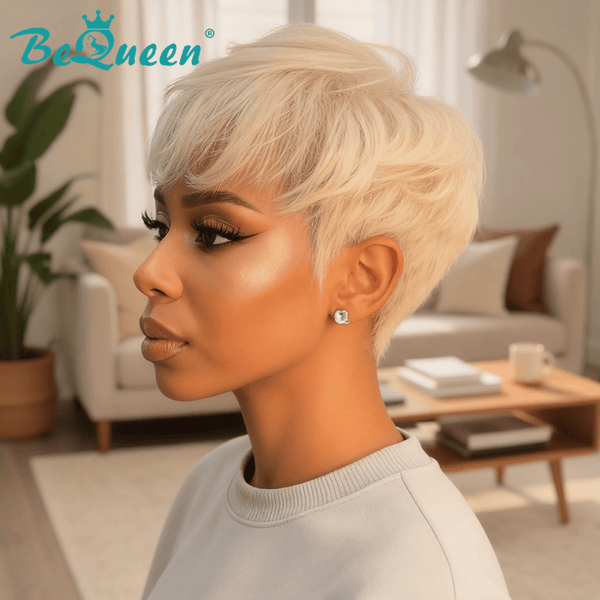 overseas PIXIE WIGS Bequeen Silver White Natural Styled Pixie Wig