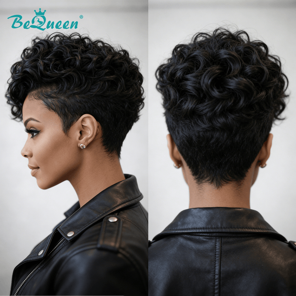 overseas PIXIE WIGS Bequeen Special Made Natural Wave Lace Pixie Cut Wig