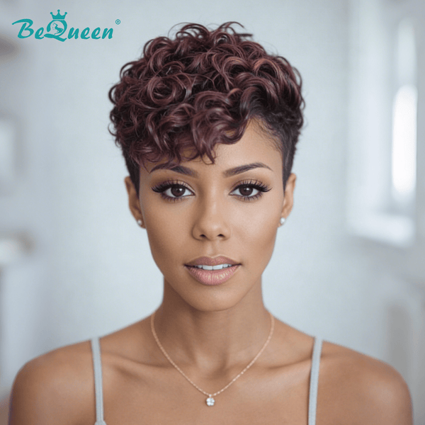 overseas PIXIE WIGS reddish brown Bequeen Special Made Natural Wave Lace Pixie Cut Wig