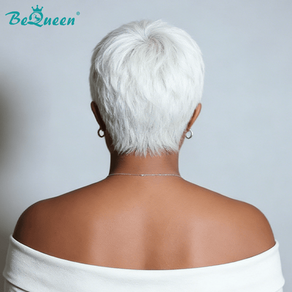 overseas PIXIE WIGS Bequeen White Natural Style Pixie Cut Wig
