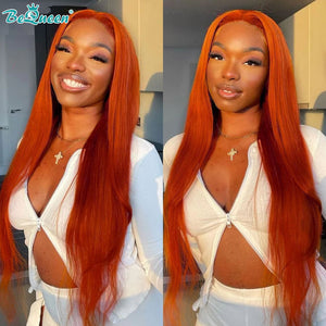 BEQUEEN Orange Straight Lace Front Wig Blonde 13x1x6 T Part Transparent Lace Wig BeQueenWig
