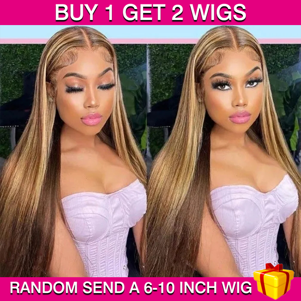 BEQUEEN Buy 1 Get 2 Wig - First Wig: 13x4 Straight 4#/MIX27 (Second Wig: 6-10 Inch Wig Randomly Sent) BeQueenWig