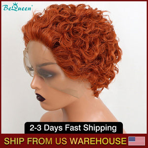 BEQUEEN 350 Curly T PART WIG Pixie Cut Short Cut Wig 100% Human Hair BeQueenWig