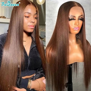 BEQUEEN Pre-Plucked 4# Straight 13X6X1 Lace Wig 100% Human Hair Wig BeQueenWig