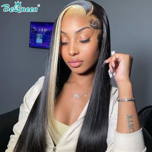 BEQUEEN 1B Highlights 613 Straight 13X4 Lace Frontal Wig Human Hair Wig BeQueenWig
