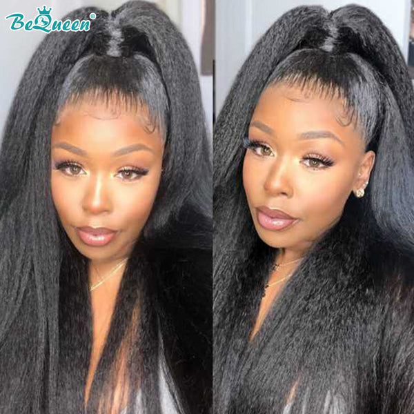 BEQUEEN 100% Human Hair Pre-Plucked Kinky Straight 360 Lace Frontal Wig BeQueenWig