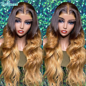 BEQUEEN Pre-Plucked Body Wave 1B/4/27 13X6X1 Lace Wig 100% Human Hair Wig BeQueenWig