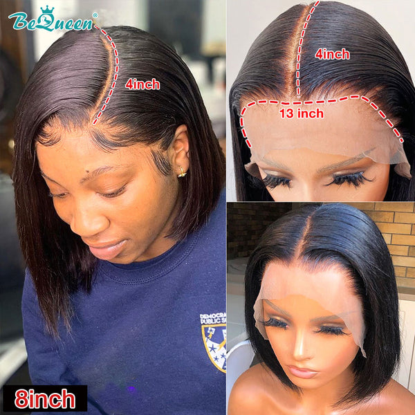 BEQUEEN 13x4 Lace Front Wig Straight Wave Bob Wig 100% Human Hair BeQueenWig