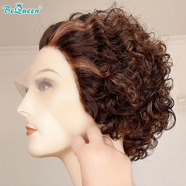 BEQUEEN Curly T PART WIG Pixie Cut Short Cut Wig 100% Human Hair BeQueenWig