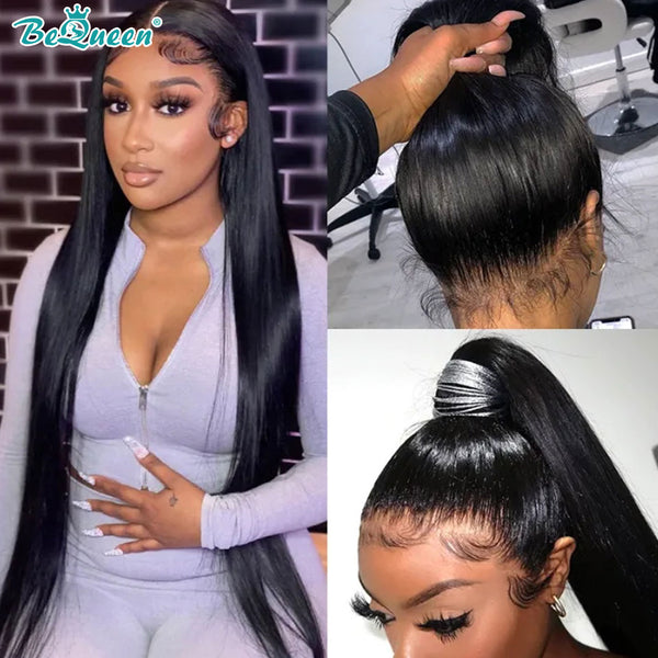 BEQUEEN 100% Human Hair Pre-Plucked Straight 360 Lace Frontal Wig BeQueenWig