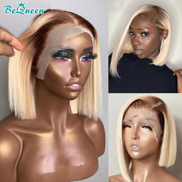 BeQueenWig BEQUEEN 13x4 Lace Front Wig Straight T4/613 Bob Wig