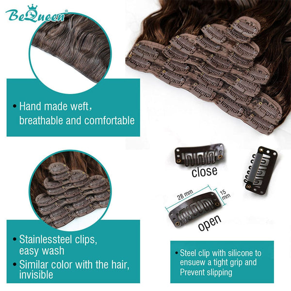 BeQueenWig BEQUEEN 2# Body Wave Clip Ins Hair Extensions 120g/Set
