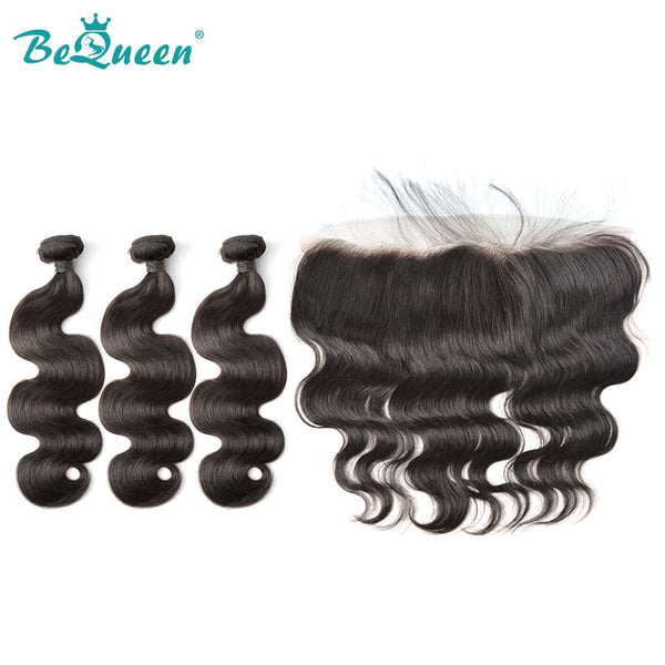BeQueenWig BEQUEEN 3Pcs with 13x4 Frontal Body Wave Best Virgin Human Hair Bundles