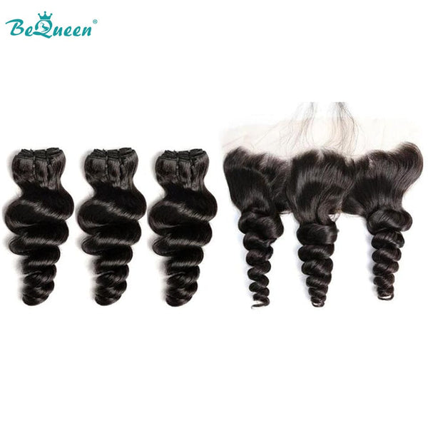 BeQueenWig Bundles With Frontal BEQUEEN 3Pcs with Frontal Loose Wave Best Virgin Human Hair Bundles