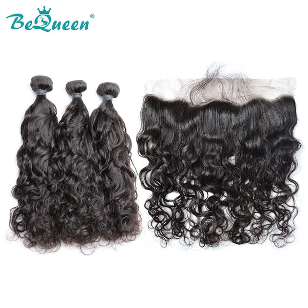 BeQueenWig Bundles With Frontal BEQUEEN 3Pcs with Frontal Water Wave Best Virgin Human Hair Bundles