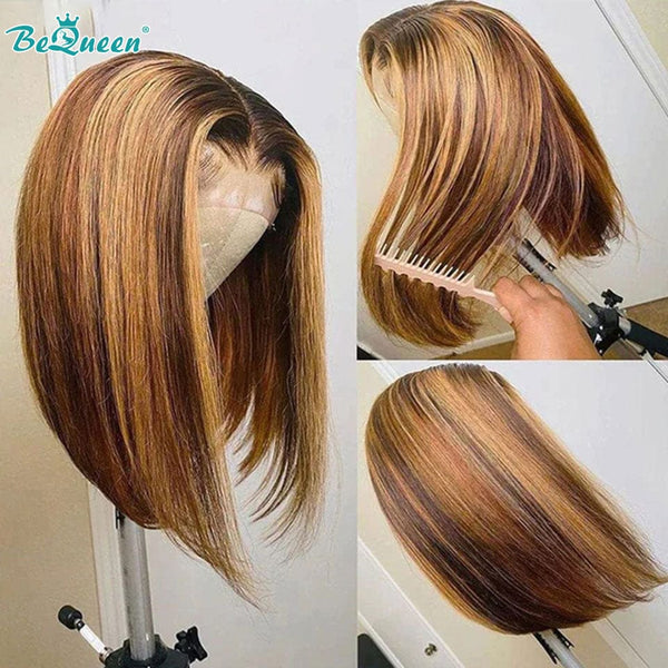 BeQueenWig BEQUEEN 4x4 Lace Closure Wig Straight 4MIX27 Bob Wig