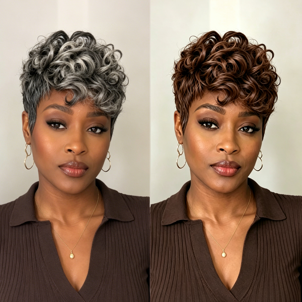 Bequeen Salt And Pepper 100% Human Hair Curly Wig