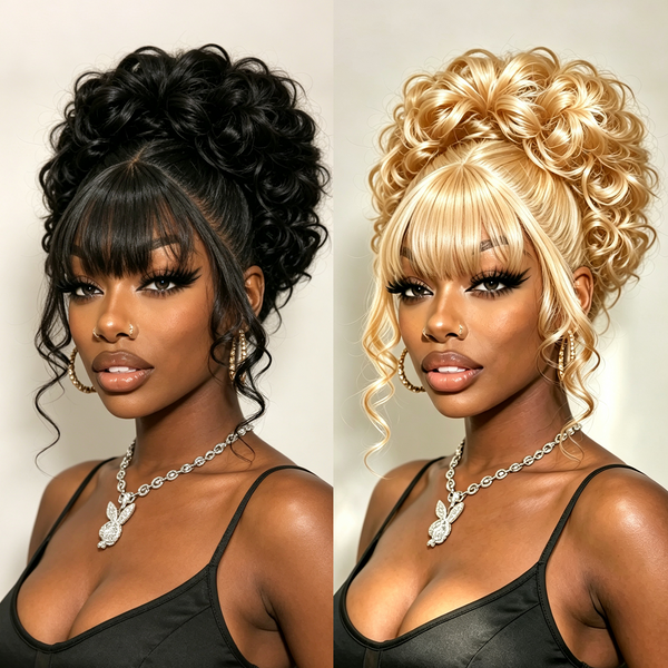 Bequeen Updo Natural Black Bangs Wig