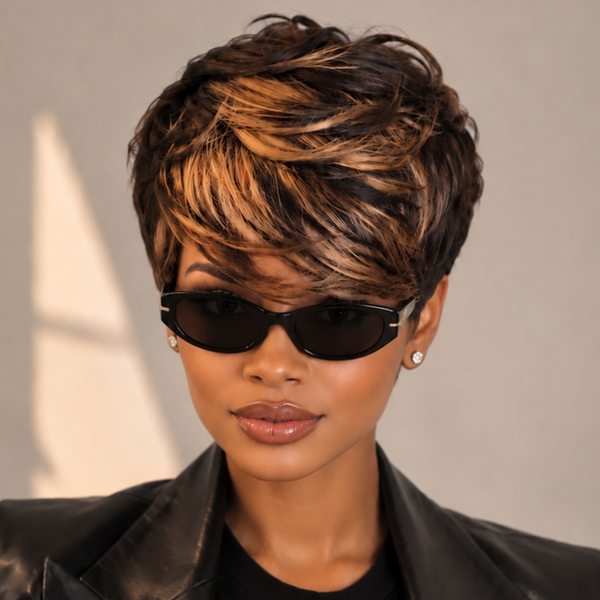 Bequeen Frontal Lace Highlight Color Pixie Cut Machine Made Wig