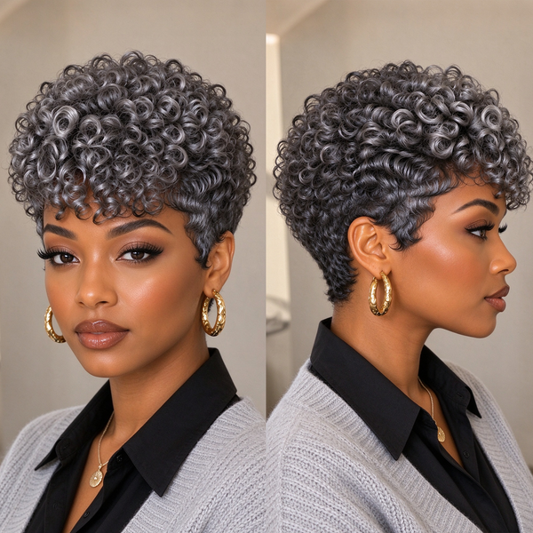 Bequeen Salt&Pepper Finger Wave Short Cut Machine Made Wig