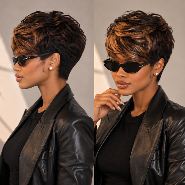 Bequeen Frontal Lace Highlight Color Pixie Cut Machine Made Wig