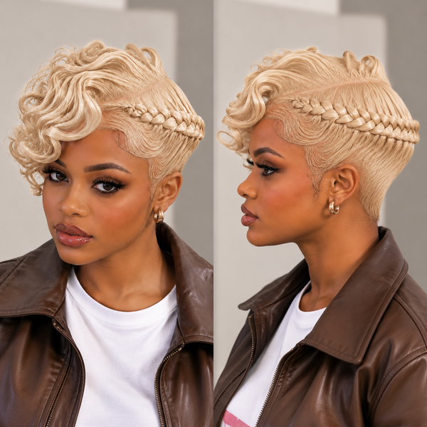 Bequeen Cool Black Side Part Natural Wave Style Braid Full Lace Wig