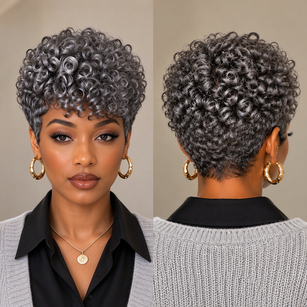 Bequeen Salt&Pepper Finger Wave Short Cut Machine Made Wig