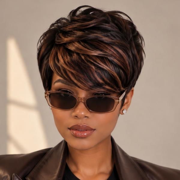Bequeen Frontal Lace Highlight Color Pixie Cut Machine Made Wig