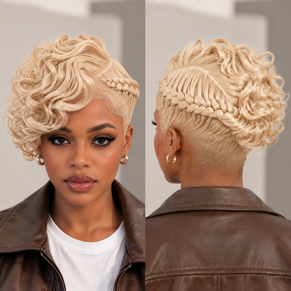 Bequeen Cool Black Side Part Natural Wave Style Braid Full Lace Wig
