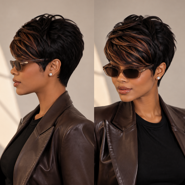 Bequeen Frontal Lace Highlight Color Pixie Cut Machine Made Wig